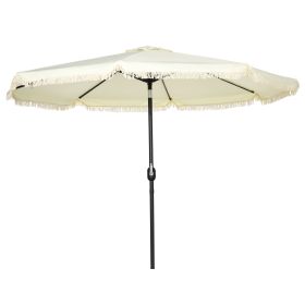 9ft Patio Umbrella with Push Button Tilt and Crank, Outdoor Market Table Umbrella with Fringed Tassles and 8 Ribs, for Garden