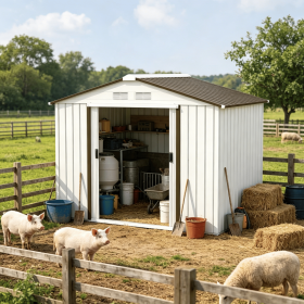 White 7x4 Garden Shed Storage with 4 Vents And 2 Sliding Doors Backyard Patio Garage Lawn Tool House