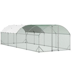 Large Metal Chicken Coop, 9 x 25 x 6.6 ft, Walk-in Chicken Run House with Waterproof Cover & Sturdy Frame