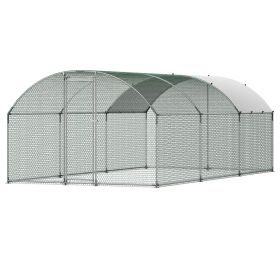 Large Metal Chicken Coop, 9.8 x 19.7 x 6.6 ft, Walk-in Chicken Runs with Waterproof Cover, Dome Roof Hen House Enclosure with Lock