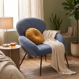 Cozy Bouclé Armchair with Black Metal Legs Modern Minimalist Lounge Chair (Color: Blue)